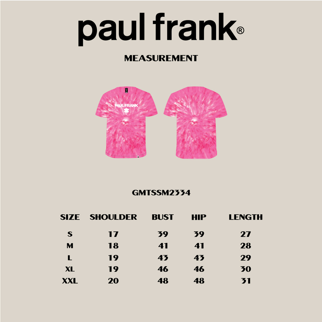 PAUL FRANK MENS TEES CLASSIC LOGO PINK TIE DYE