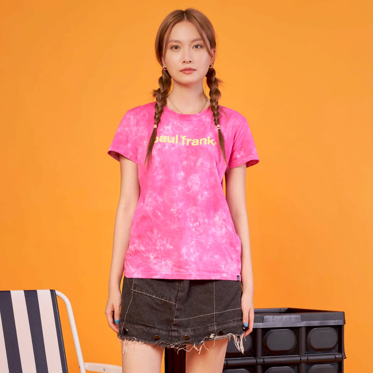 Paul Frank Womens Teeshirt Deep Pink Tie Dye Basic Logo Nyla Thailand